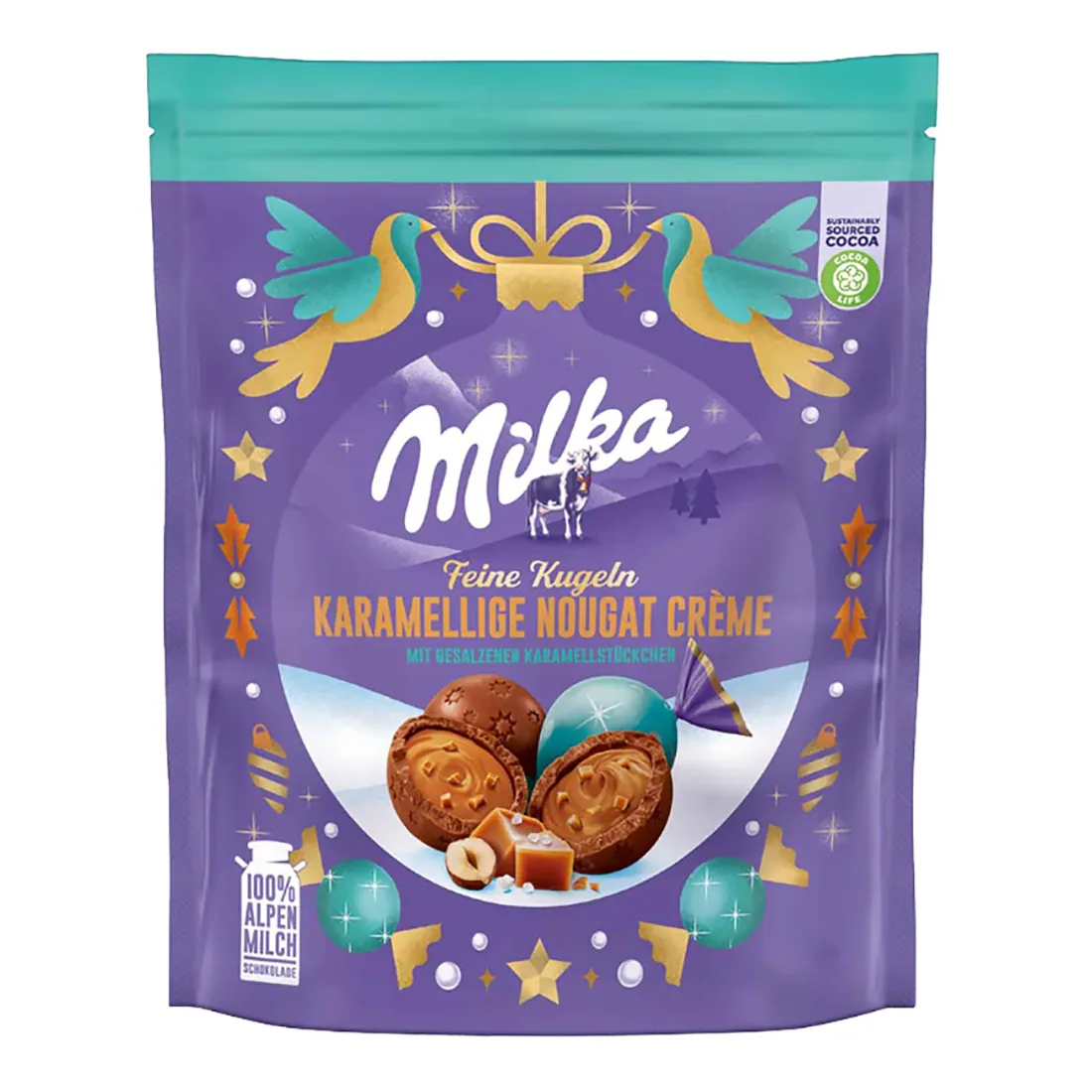 MILKA KUGEL Caramel Nougat Cream with Salted Caramel Pieces 90g