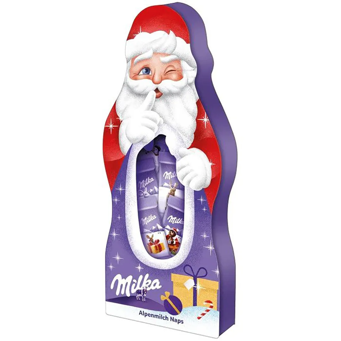 Milka Santa Claus with Mini Milk Chocolate Bars (Alpenmilch Naps) 115g
